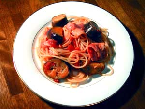 なすとベーコンのトマト風味スパゲッティ
